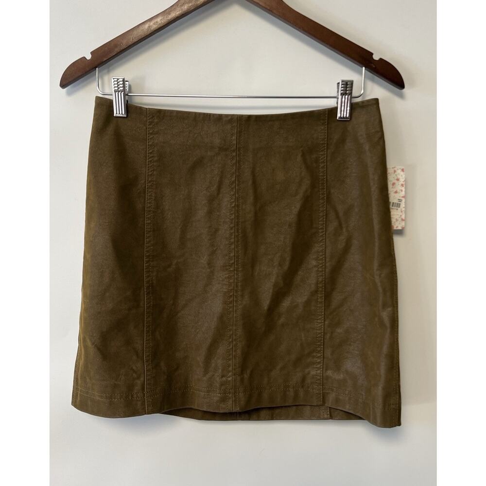 NWT Free People Olive Green Vegan Leather Suede Mini Skirt Size 6 Grunge Edgy